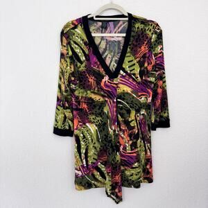 Eva Varro Womens Tunic Top Shirt Size M Abstract Artsy Slinky Office Geo Black